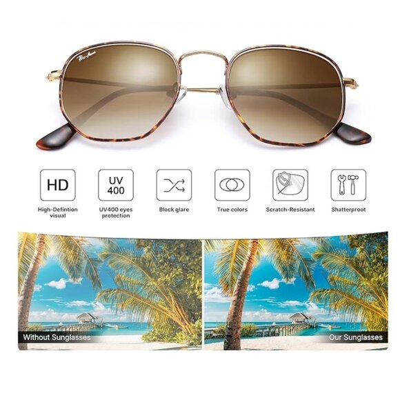 Women\'s  Small Square Sunglasses, Hexagonal Frame, TORTOISE/BROWN GRADIENT main image 4